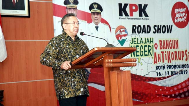 Penasihat KPK RI saat sambutan pada acara pembukaan roadshow KPK Jelajah Negeri Bangun Antikorupsi di Kota Probolinggo (istimewa)